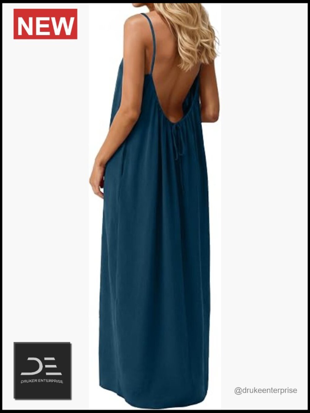 Backless Cami Sundress Flowy Sexy Swimsuit Coverup Beach Vacation with Pockets